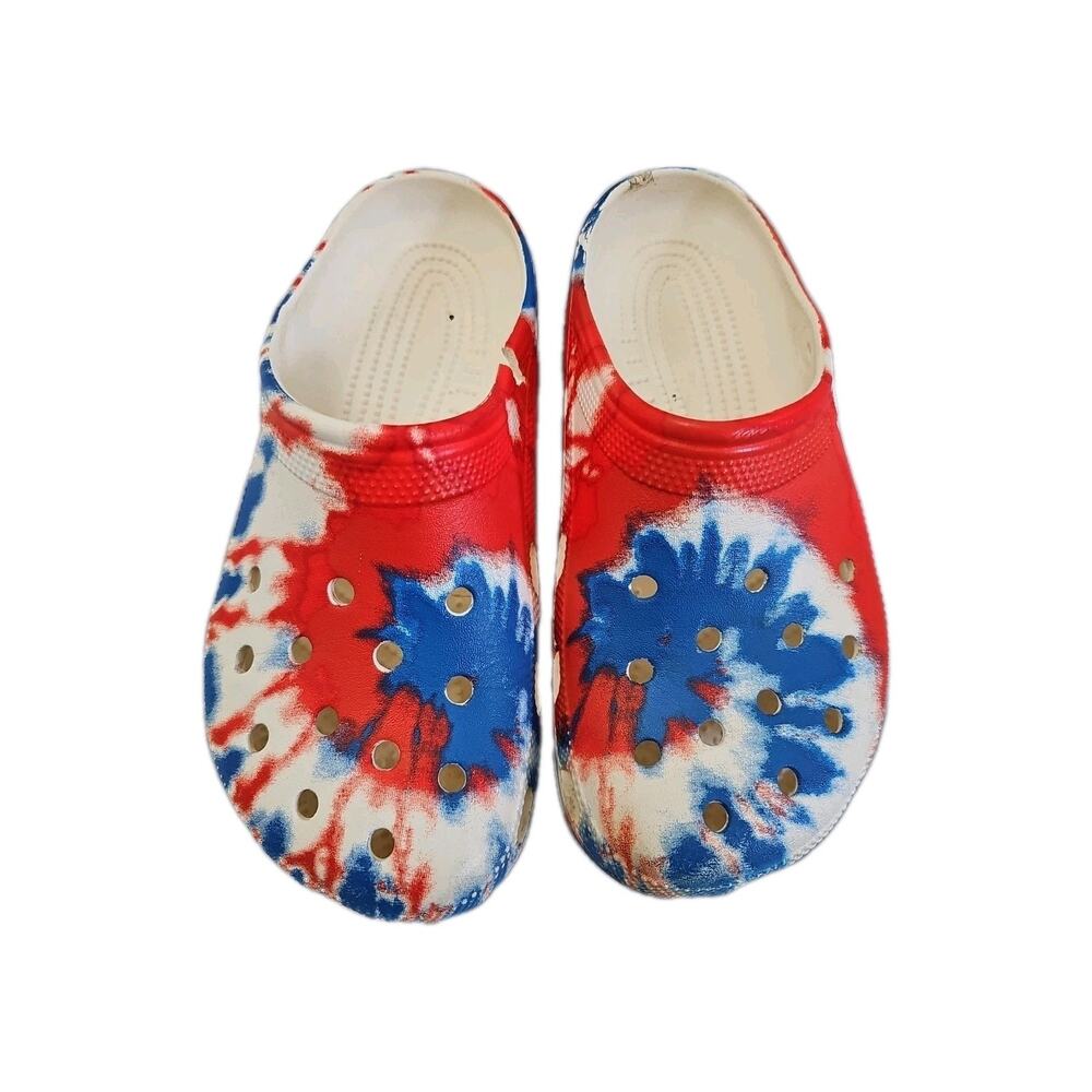 Crocs LIMITED EDITION TIE DYE CLOGS USA JULY 4TH SIZE 7M/9W SANITIZED Beach